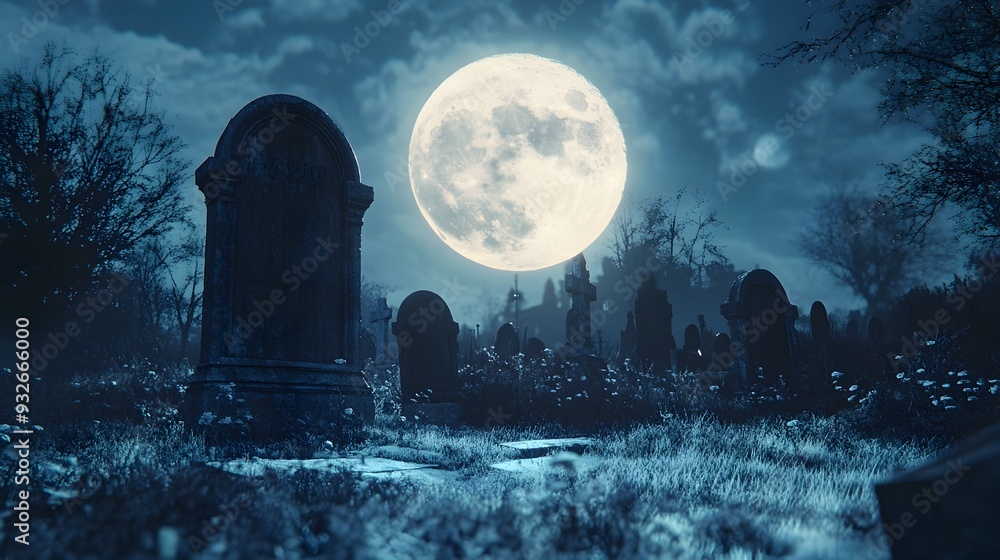 Ethereal Gothic Graveyard Under Moody Full Moon Watercolor Digital Painting Render Ethereal Gothic Graveyard Under Moody Full Moon Watercolor Digital Painting Render