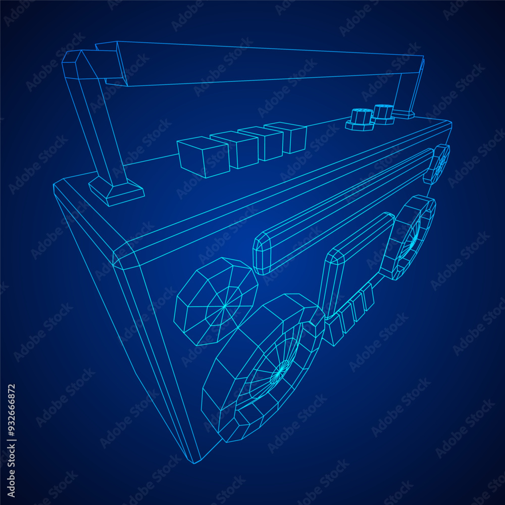 Retro Boombox outdated portable cassette tape recorder. Wireframe low poly mesh vector illustration. Retro Boombox outdated portable cassette tape recorder. Wireframe low poly mesh vector illustration.