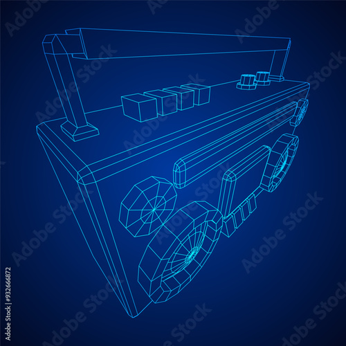 Retro Boombox outdated portable cassette tape recorder. Wireframe low poly mesh vector illustration.