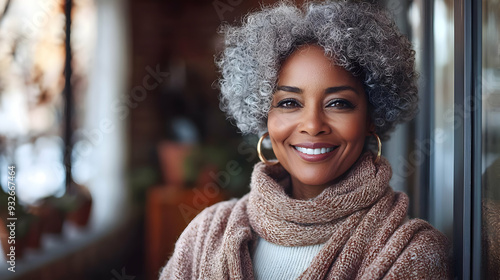A smiling woman with curly ...