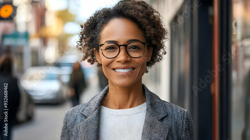A smiling woman with curly ...