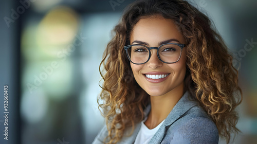 A smiling woman with curly ...