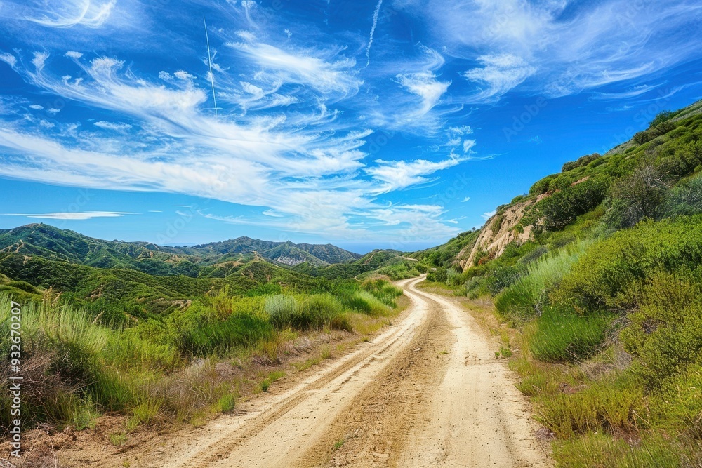 Hiking on a dirt road in Southern California during summer Hiking on a dirt road in Southern California during summer