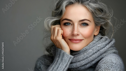 A smiling woman with gray h...