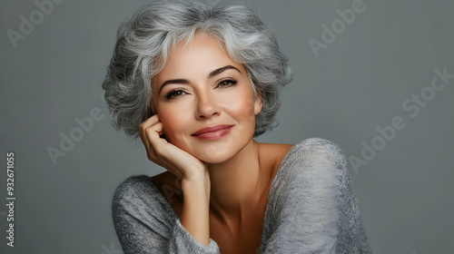 A smiling woman with gray h...