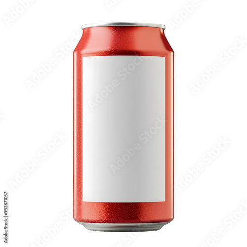 Isolated Red Aluminum Soda Can with Blank White Label on White Background