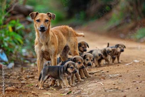 Homeless dog with puppies in Dambulla Sri Lanka photo