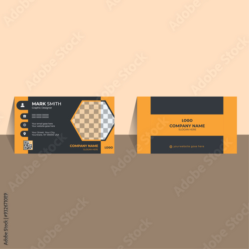 Corporate business card template design with black, orange, environment design. vector graphic
marketing, promotion, advertise, simple, cover page, poster