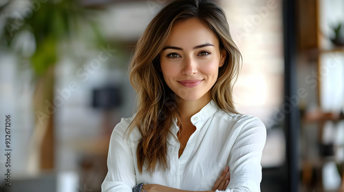 A smiling woman with long h...