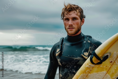 Male surfer portrait with bodyboard gear photo