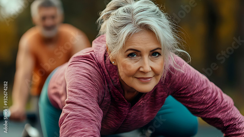 A woman exercising outdoors...