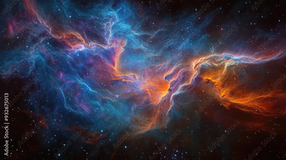 Photograph of a deep space nebula with subtle, nebulous traces and flowing, colorful energy fields. Photograph of a deep space nebula with subtle, nebulous traces and flowing, colorful energy fields.