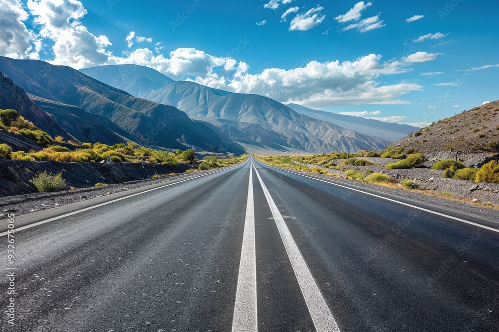 Naklejka premium Mountain and road on blue sky