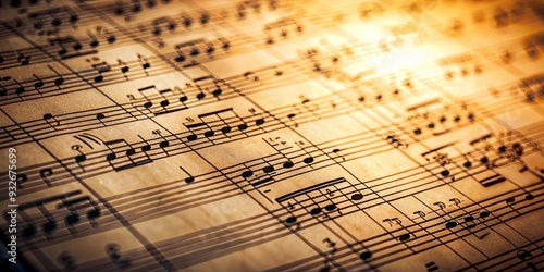 Close-up of intricate classical music score, classical, music, score, sheet, notes, composition, abstract, detail