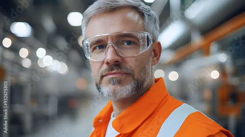 A worker in safety gear in ...