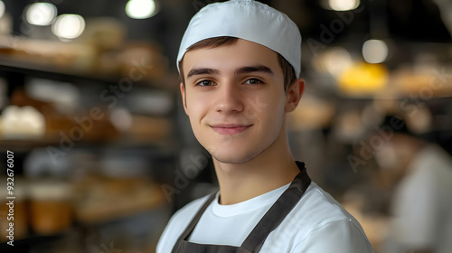 A young baker smiling in a ...