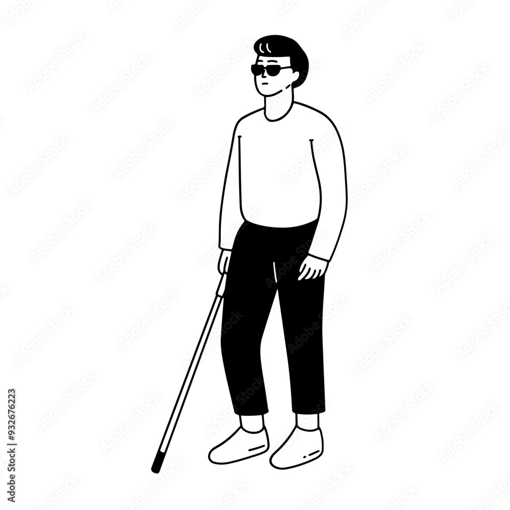 Young Blind Person with Long Cane Young Blind Person with Long Cane