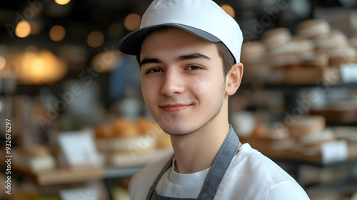 A young chef smiling in a b...