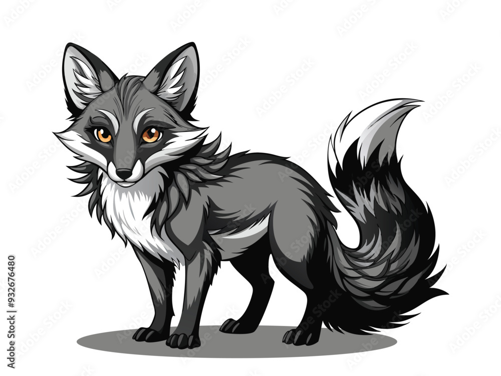 Fototapeta premium black and white cartoon fox