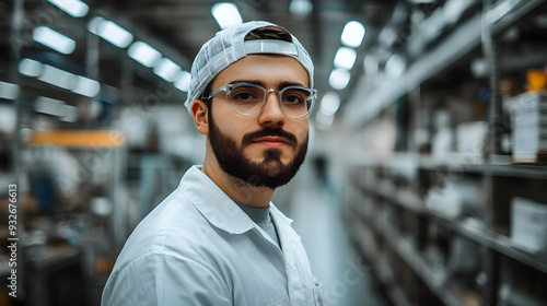 A young man in a lab coat a...