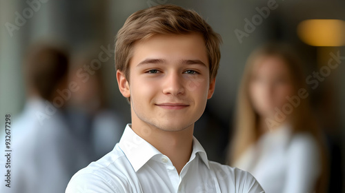 A young man smiling confide...
