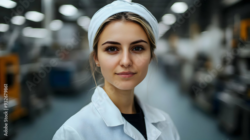 A young woman in a lab coat...