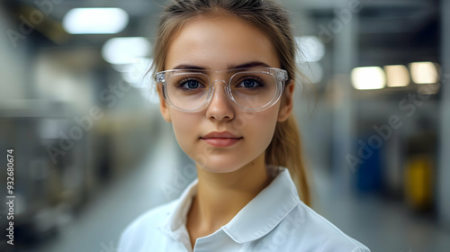 A young woman in safety gla...