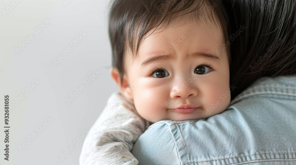 Baby Finds Solace in Mother's Arms, Crying Infant Comforted Baby Finds Solace in Mother's Arms, Crying Infant Comforted