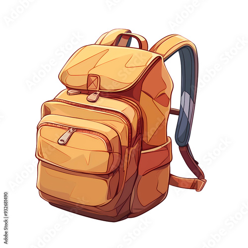 A high-quality illustration clipart of a versatile backpack, featuring compartments and straps. The backpack is displayed against a transparent background, showcasing its design.