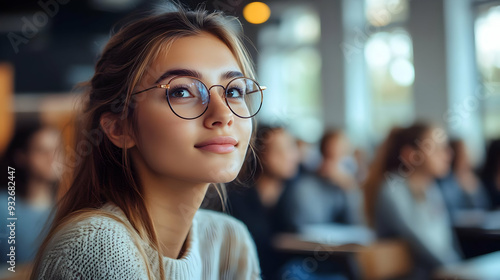 A young woman with glasses ...