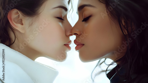 Close-up of two women shari...