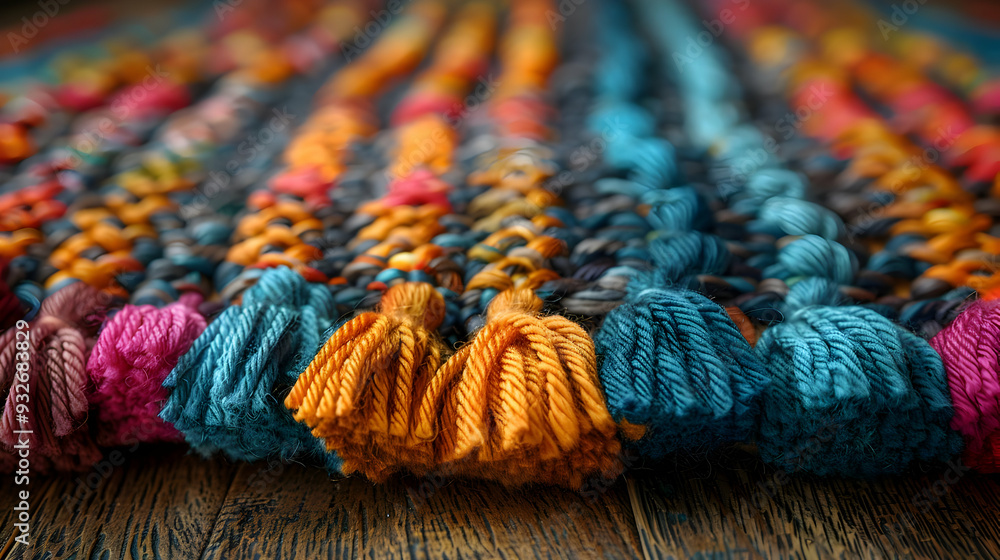 Colorful Woven Rug with Tassels - Close Up Macro Photography Colorful Woven Rug with Tassels - Close Up Macro Photography
