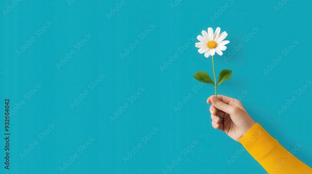 A hand holding a flower offering it as a gesture of peace A hand holding a flower offering it as a gesture of peace