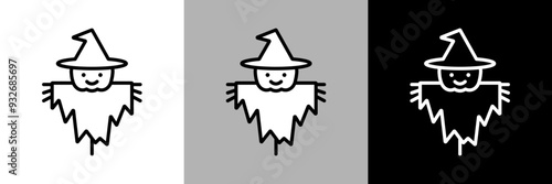 シンプルな線画の魔女の帽子を被ったかぼちゃのカカシのベクターアイコン