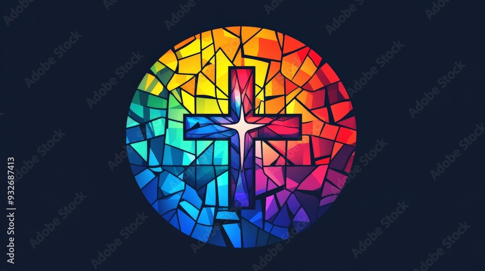 custom made wallpaper toronto digitalVector logo of a circle, stained glass with a cross in the center, bright colors, modern, simple.