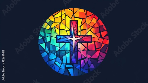 Wallpaper Mural Vector logo of a circle, stained glass with a cross in the center, bright colors, modern, simple. Torontodigital.ca