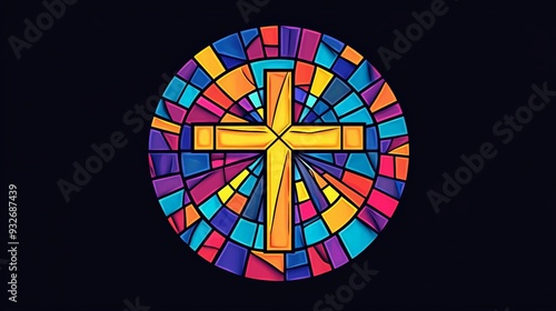 Wallpaper Mural Vector logo of a circle, stained glass with a cross in the center, bright colors, modern, simple. Torontodigital.ca