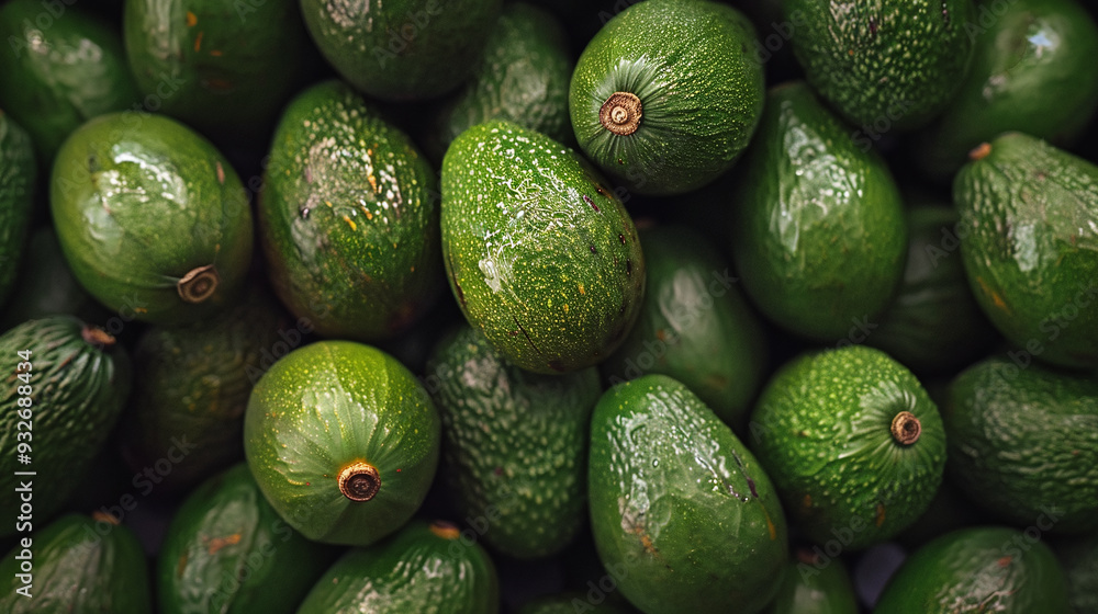 Fresh Avocados in Bulk - A Close-up View of Ripe Green Fruit on a Dark Background Fresh Avocados in Bulk - A Close-up View of Ripe Green Fruit on a Dark Background