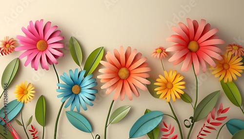 3d cartoon colorful daisy flower branch with leaves on beige background vector illustration , high resolution, professional photograph, The ultrahighresolution  photo