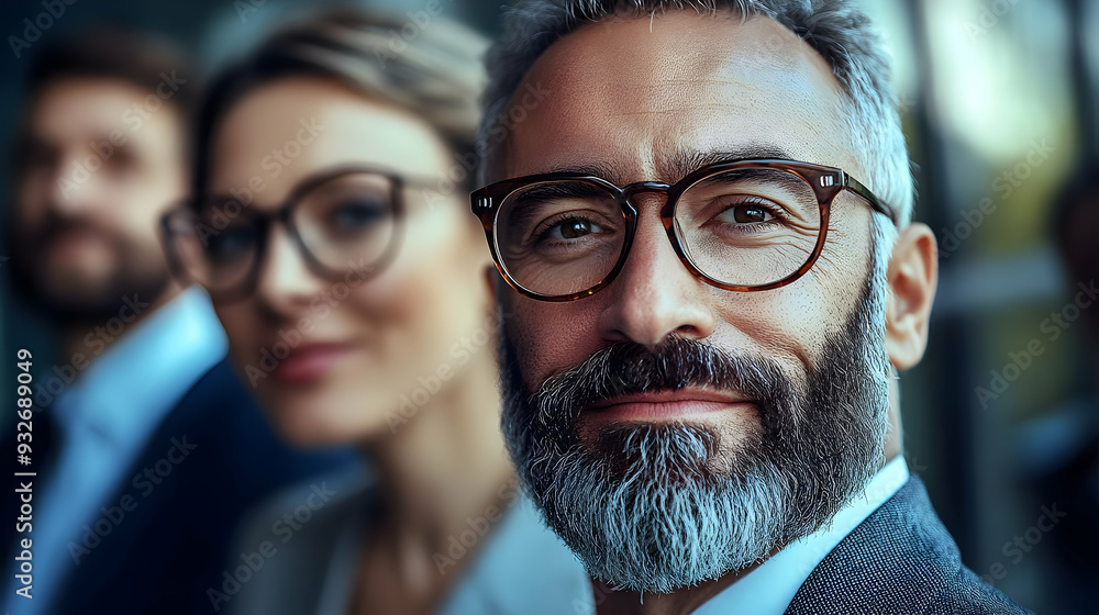 Portrait of a confident man with colleagues in a professional setting. Portrait of a confident man with colleagues in a professional setting.