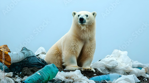 Polar bear surrounded by pl...
