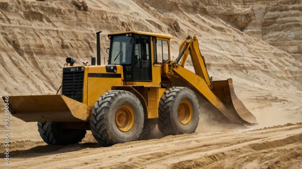 Male worker with bulldozer in sand quarry Male worker with bulldozer in sand quarry