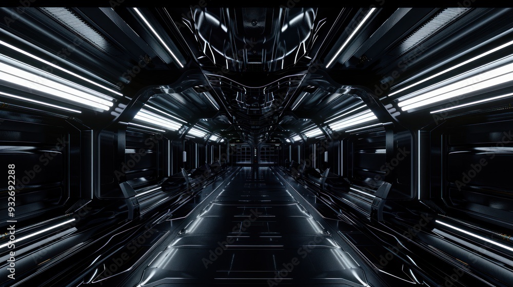 Futuristic Metal Corridor with White Neon Lights Futuristic Metal Corridor with White Neon Lights