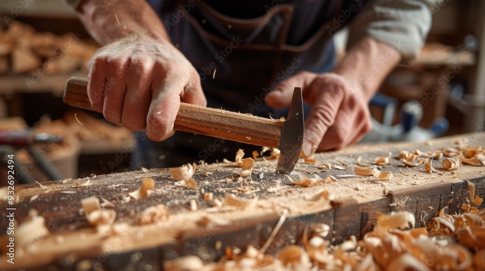 Carpenter's Hands Working on Wood. Carpenter's Hands Working on Wood.