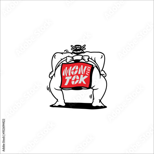 Illustration of a sumo player with the words mon plus tok written on it