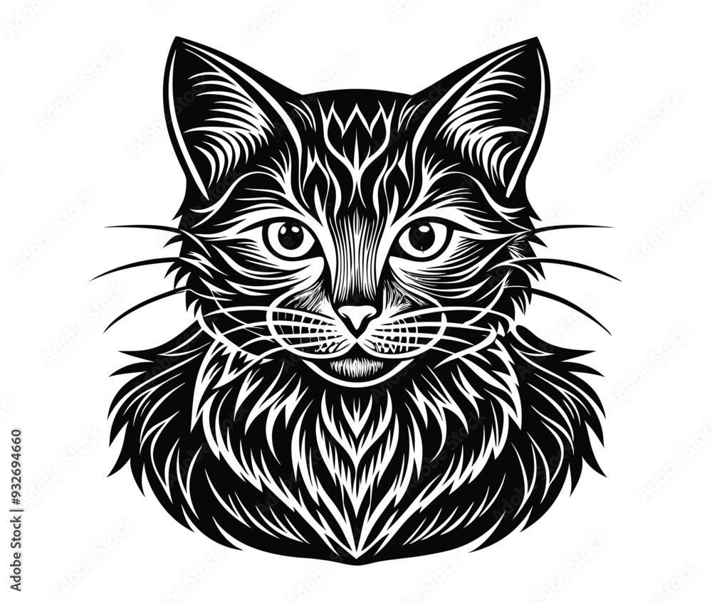 Obraz premium black and white cat vector silhouette