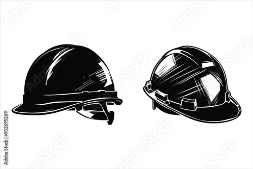 engineer hard hat Safety Helmet Silhouette black Vector isolated on a white background