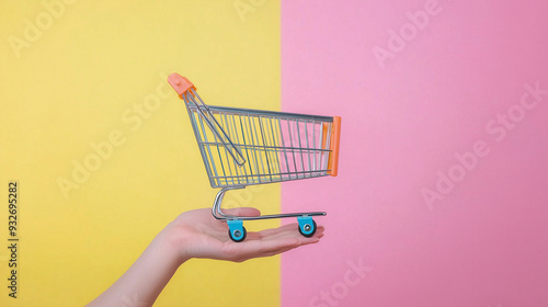hand holding shopping cart,...