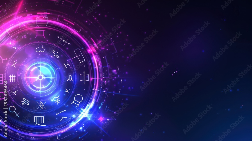 Obraz premium Zodiac Wheel in Futuristic Neon Design