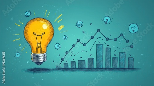 Hand Drawn Light Bulb and Graph  Business Growth  Idea  Innovation  Strategy  Success